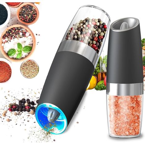 Juego de molinillos eléctricos de pimienta y sal por gravedad - Juego de 2 piezas - Molinillo automático de pimienta con luz LED - Tamaño de molienda ajustable - Para barbacoas en la cocina doméstica (1/5)
