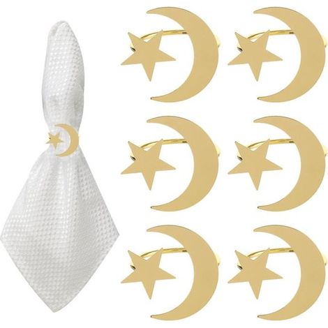 Dailygoods - Anelli portatovaglioli dorati - 6 pezzi - Design a tema Ramadan - Materiale resistente - Accessori per la tavola - Ideali per feste - Accessori per la tavola