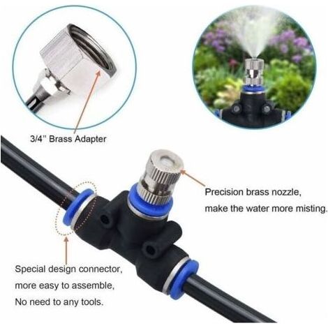 Brumisateur Exterieur,Systme de Brumisation,10M Brumisateur Terrasse avec 9 Buse Brumisateur +1 Buses de Rechange+1Adaptateur (en Laiton, 3/4\\\ (1/3)