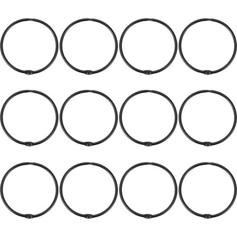 Lot de 12 anneaux de rideaux en métal, diamètre intérieur 50 mm, adaptés aux rideaux, rideaux de douche, noir (1/5)
