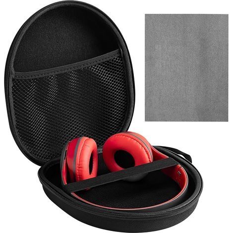 Housse Casque Over Ear, Etui Rigide pour Écouteurs avec Chiffon Nettoyage Magique, Universel Etui pour Écouteurs, Étui de Transport pour Casque 21 X 18 X 5.5cm, Noir (1/5)