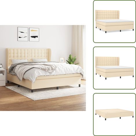 The Living Store Sommier à lattes de lit avec matelas Crème 160x200 cm Tissu - Matelas à ressorts ensachés (1/5)