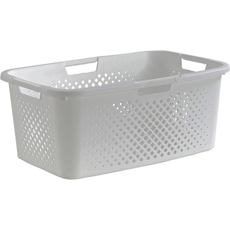 1 panier à linge Pixel, 40 L, blanc, design ergonomique, poignées renforcées, rangement salle de bain ou buanderie