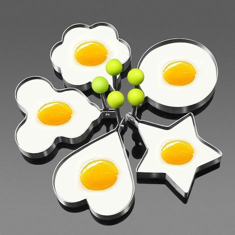 lot de 5 Moule à Oeuf au plat en acier inoxydable anti-adhésif Oeuf Anneaux de cuisson Oeuf au plat à crêpes Omelettes Moule (1/5)