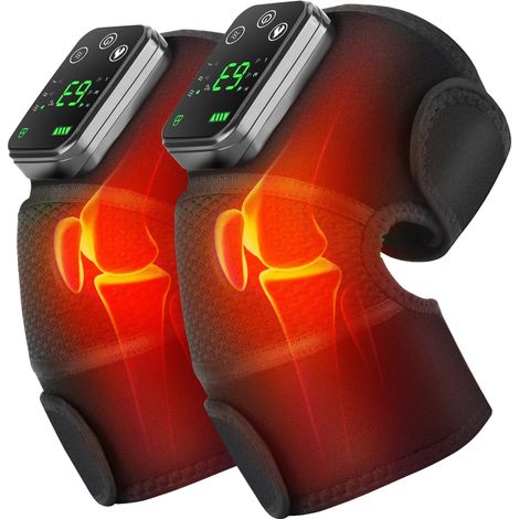 Massaggiatore per ginocchia, terapia vibratoria, sollievo dal dolore con calore, 1 paio, nero (1/2)