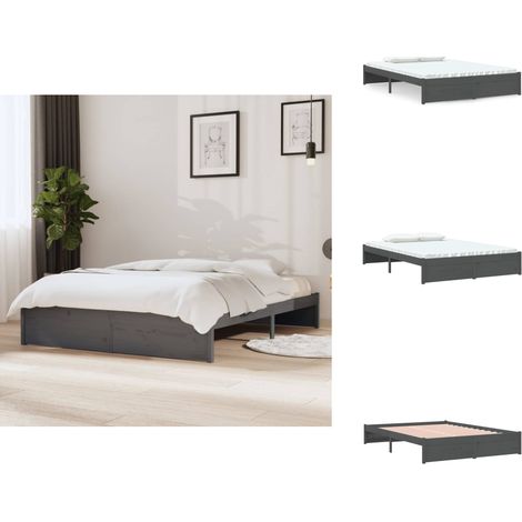 Massivholzbett Grau 140x200 cm - Holzbett - Massivholzbette - Kiefernbett - Doppelbett - Bettgestell (1/5)