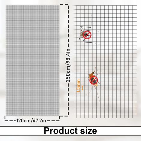Filet de protection pour fenêtre et porte, moustiquaire robuste en fibre de verre, dimensions 120x250 cm, grise (1/5)