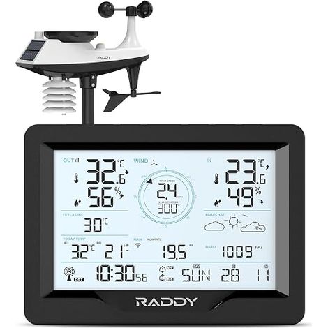Weather Station 5-in-1 Outdoor Sensor, Wireless Indoor Outdoor Thermometer, Temperature, Humidity, Atmospheric Pressure, DCF Atomic Clock, Weather Forecast, Wind and Rain (1/5)