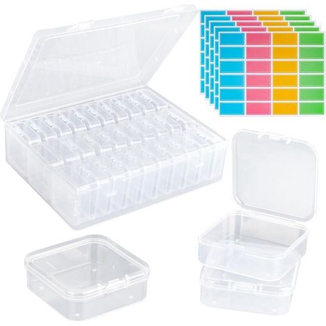 Boîte de rangement pour perles, 30 petits contenants de rangement en plastique transparent, 1 boîte artisanale avec couvercle à charnière, 120 étiquettes