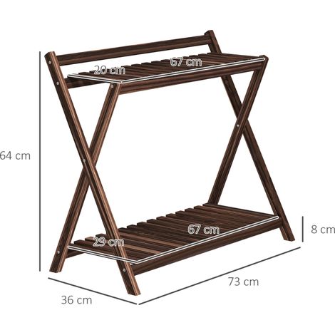Ensemble de 2 supports à plantes d'intérieur et d'extérieur, étagère en bois de sapin, pour terrasse, jardin, balcon, 73 x 36 x 64 cm, brun brûlé (1/3)