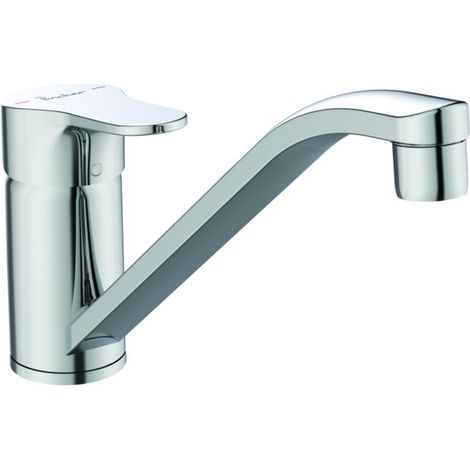 Porcher – Mitigeur de lavabo monotrou bec bas chromé – Cartouche Firmaflow 38 mm avec limiteur de température – Installation rapide Easyfix (1/6)