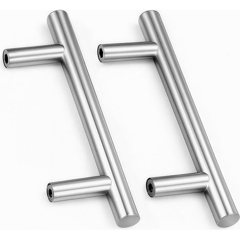 2 poignées argent acier inoxydable, entraxe 96 mm, avec vis, pour tiroir meuble cuisine. (1/5)