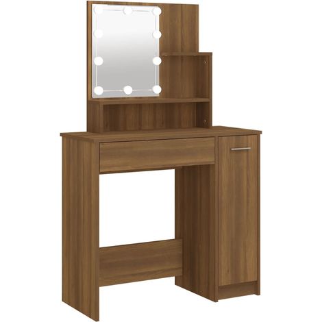 Coiffeuse design contemporaine avec led chêne 86,5 x 35 x 136 cm marron