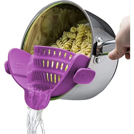 Passoire en silicone pour ustensiles de cuisine, passoire à pince réglable en silicone, convient aux casseroles, poêles et bols, passoire résistante à la chaleur pour ustensiles de cuisine.