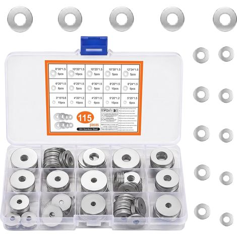115 Pcs Rondelles Plates Metal, Rondelles pour Gonds de Porte (1/5)