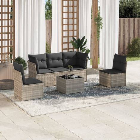 vidaXL 6 Piece Garden Sofa Set with Cushions Light Grey Poly Rattan (1/3)