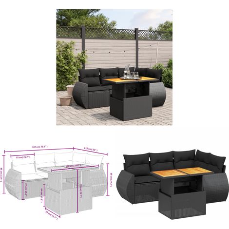 5-tlg. Garten-Sofagarnitur mit Kissen Schwarz Poly Rattan - Gartenmöbel Set - PE-Rattan Möbel - Outdoor Lounge - Gartenlounge - Terrassenmöbel - Home & Living (1/3)