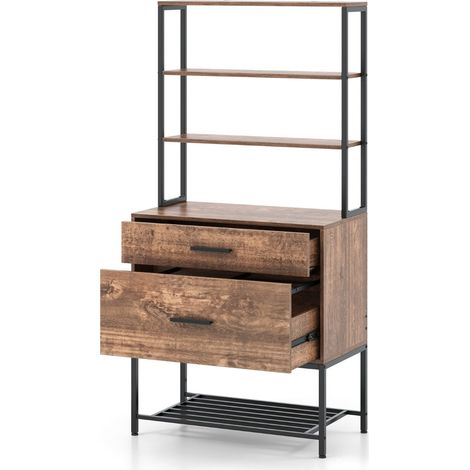 Mobiletto portadocumenti con stazione di ricarica 75 x 40 x 156 cm ampio spazio di archiviazione design funzionale in legno precomposto marrone rustico 200010213