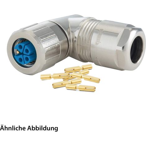 HUMMEL SET inkl. Kontakte M12 Power Kabelsteckverbinder, Crimpeinsatz gewinkelt K-kodiert Polzahl 4+PE, Buchse / PE-Stift Kabelabgang seitlich, Klemmbereich 3,0mm - 6,0mm - 1 Stück