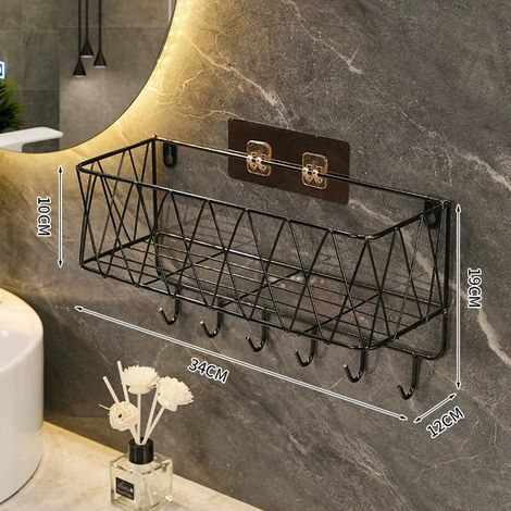 Étagère de salle de bain murale sans perceuse Étagères à shampoing Support flottant Rangement Panier à cosmétiques Organiser les accessoires de salle de bain Noir L (1/5)