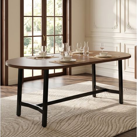 Tavolo da pranzo 180x80x75 cm, per 6-8 persone, angoli arrotondati, gambe in ferro, colore noce (1/5)