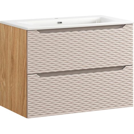 Waschtisch 80cm Elora mit 2 Schubladen, Beige und Holzoptik (1/5)