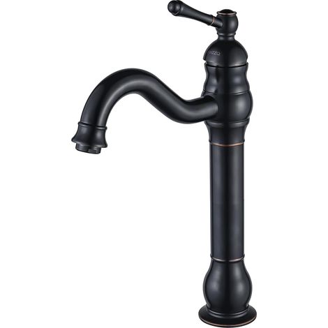 Robinet salle bain noir rétro pivotant 360° poignée unique en laiton (1/3)