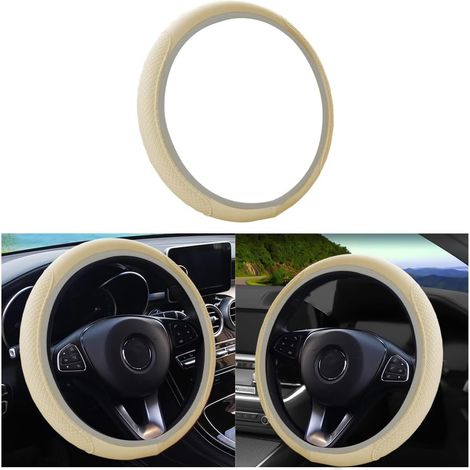 Couvre de Volant Voiture Antidérapant Respirant Souple, Couvre Volant en Microfibre Cuir Souple, Couvre Volant Voiture, Taille Universelle Diamètre 38cm, pour Van Truck SUV(Beige) (1/5)