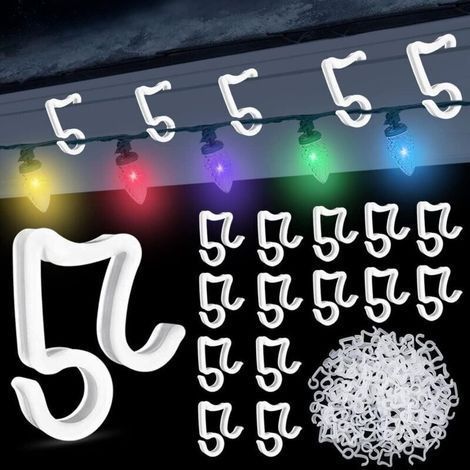 100 Stück Haken für Weihnachtsbeleuchtung. Haken für Dachrinnen im Außenbereich. Kunststoffclips für dekorative Lichterketten an der Dachrinne – Weiß (1/5)