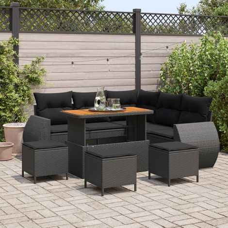 Conjunto de sofá de jardín 9 pcs 8-Número de plazas Negro (1/5)
