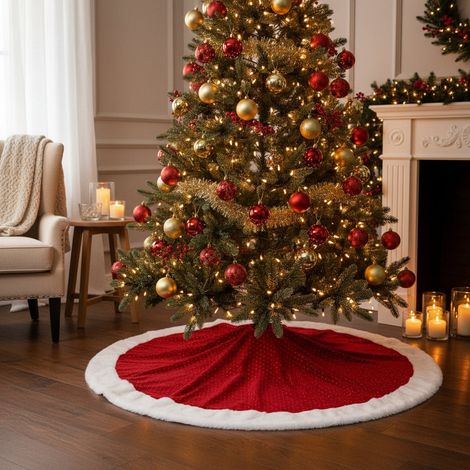 Sotto albero natalizio in tessuto con pois bianchi per base albero -Verde (1/4)