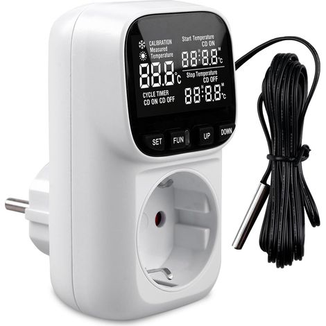 Prise Thermostat Numérique Régulateur de Température 230V, Prise Thermostat avec Sonde de 2 Mètres, Chauffage et Refroidissement Reptil Thermostat, pour Aquarium de Terrarium à Effet de Serre (1/5)