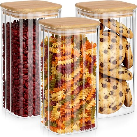 Recipientes de vidrio para productos a granel con tapa y cierre hermético, 1,6 l, 3 unidades.