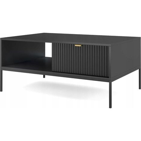 Table basse Noir 104x68x46cm design moderne avant rainuré avec tiroir de haute qualité modèle Noemie (1/5)