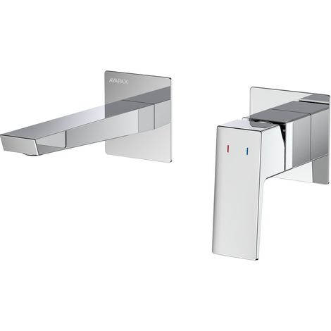 Avapax Mitigeur de lavabo encastré - Chrome brillant - Corps en laiton - Cartouche céramique 35 mm - Design géométrique (1/2)