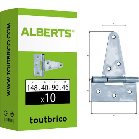 10 pentures anglaises larges zingué 148x40x90mm Alberts (1/2)