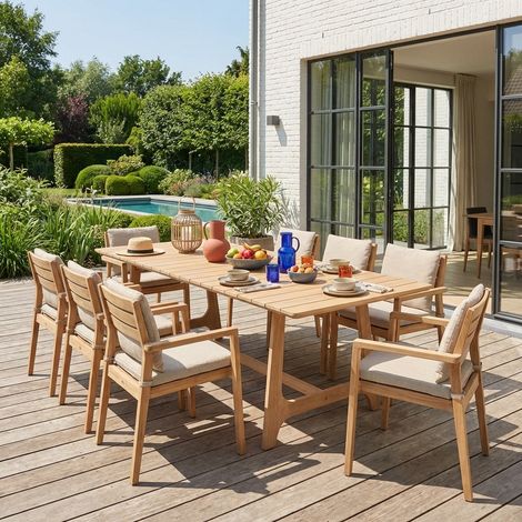 Table de jardin bois d'acacia naturel 8 places - Aroha