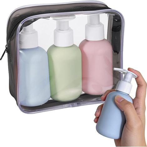 3 x 100 ml Travel Bottle, Reusable Toilet Travel Kit, Empty Pump Bottle, Travel Bottle Not Easy to Leak for Shampoo, Shower Gel Lotion (1/5)