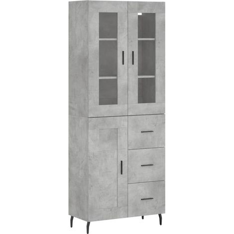 Buffet bahut commode armoire meuble de rangement organisateur cuisine salle de séjour salon haut 69,5 x 34 x 180 cm bois d'ingénierie gris