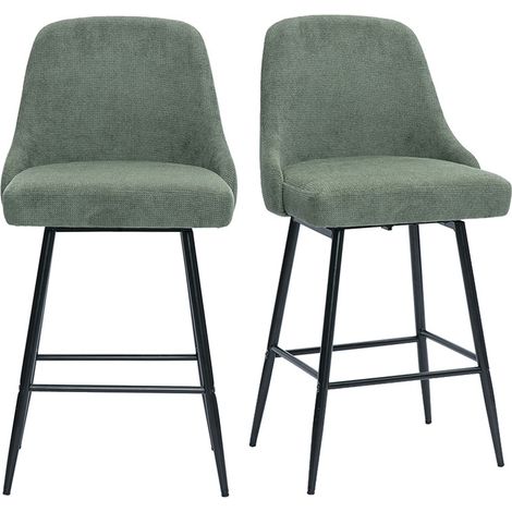 360° drehbare Barhocker aus Chenille-Stoff in Grün-Khaki und Metall H66 cm (2er-Set) HASTA (1/5)