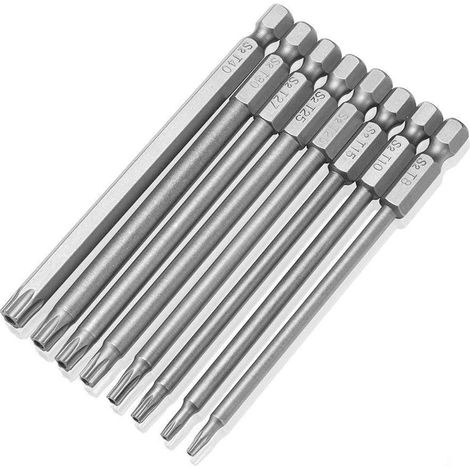 8 pièces extra longs creux magnétiques embouts de tournevis Torx mis 1/4 pouce hex tige tournevis Outils électriques T8-T40 100mm (1/5)