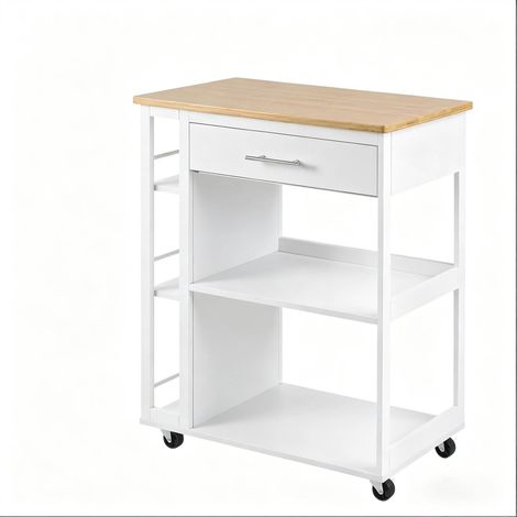 Carro de cocina con ruedas de MDF blanco y efecto madera 73 x 38 x 88 cm (1/5)