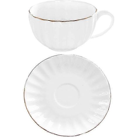 Service à café en céramique blanche avec soucoupe, anse ergonomique style européen, idéal pour la maison, les cafés, les restaurants et les hôtels. Lot de 1. (1/5)
