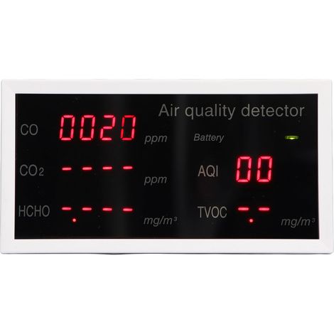 5-in-1-Raumluftqualitätsmessgerät: Tragbarer Kohlenmonoxid-Analysator, Umweltsensor, Schadstoffmessgerät mit Digitalanzeige (PM2,5, HCHO, CO2). (1/5)