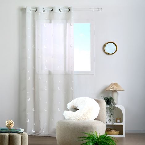 Voilage enfant brodé étoiles et lunes Naturel 140x260 cm (1/2)