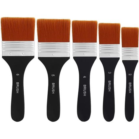 Lot de 5 pinceaux plats pour aquarelle et acrylique - Brosse en nylon - Pour peinture à l'huile, aquarelle, acrylique, gouache (20/30/40/50/60 mm) (1/5)