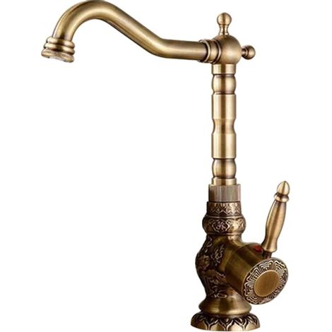 Grifo de lavabo de baño, acabado antiguo, diseño monomando, latón antiguo, grande (1/2)