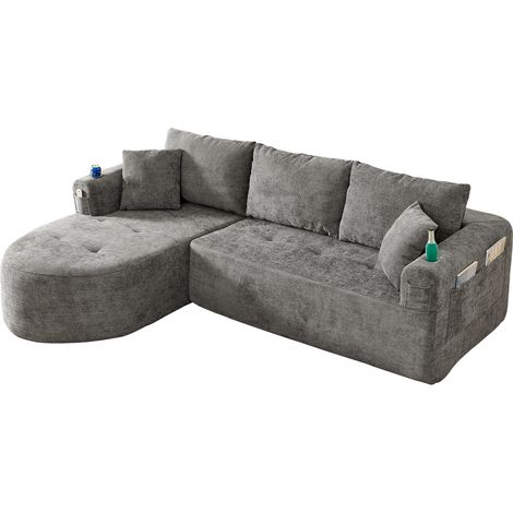 Canapé d’angle en L façon Cloud Couch, au design sans montage, avec porte-gobelet en acier inoxydable résistant à la chaleur, revêtement en lin respirant et résistant, ainsi que des poches latérales r (1/5)