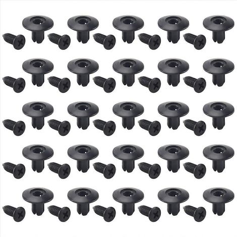 25 Agrafes de Fixation Pare-chocs en Plastique Noir, Rivets à Pousser pour Porte, Trou de 8 mm (1/5)