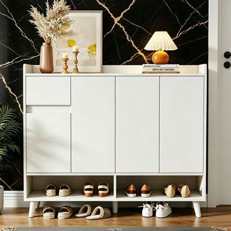 Meuble à chaussures - Meuble de rangement 120 cm - 4 portes - 1 tiroir - Étagère réglable, 20 paires (1/5)